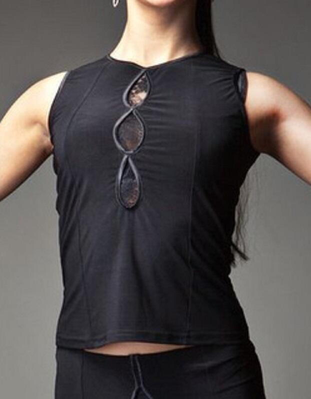 U196 tank top with central tulle eyelets
