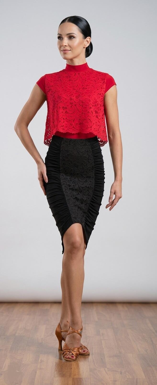 Skirt with gathered sides and central lace U490