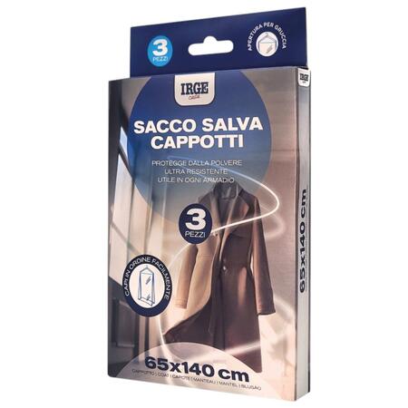 IRGE SACCO SALVA CAPPOTTI 65X140 CM 3 PEZZI (Confezione da 12 pezzi) 