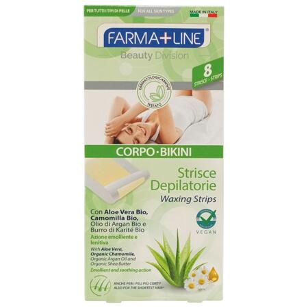 IRGE FARMALINE STRISCE DEPILATORIE CORPO E BIKINI 8 PEZZI ALOE (Confezione da 12 pezzi) 