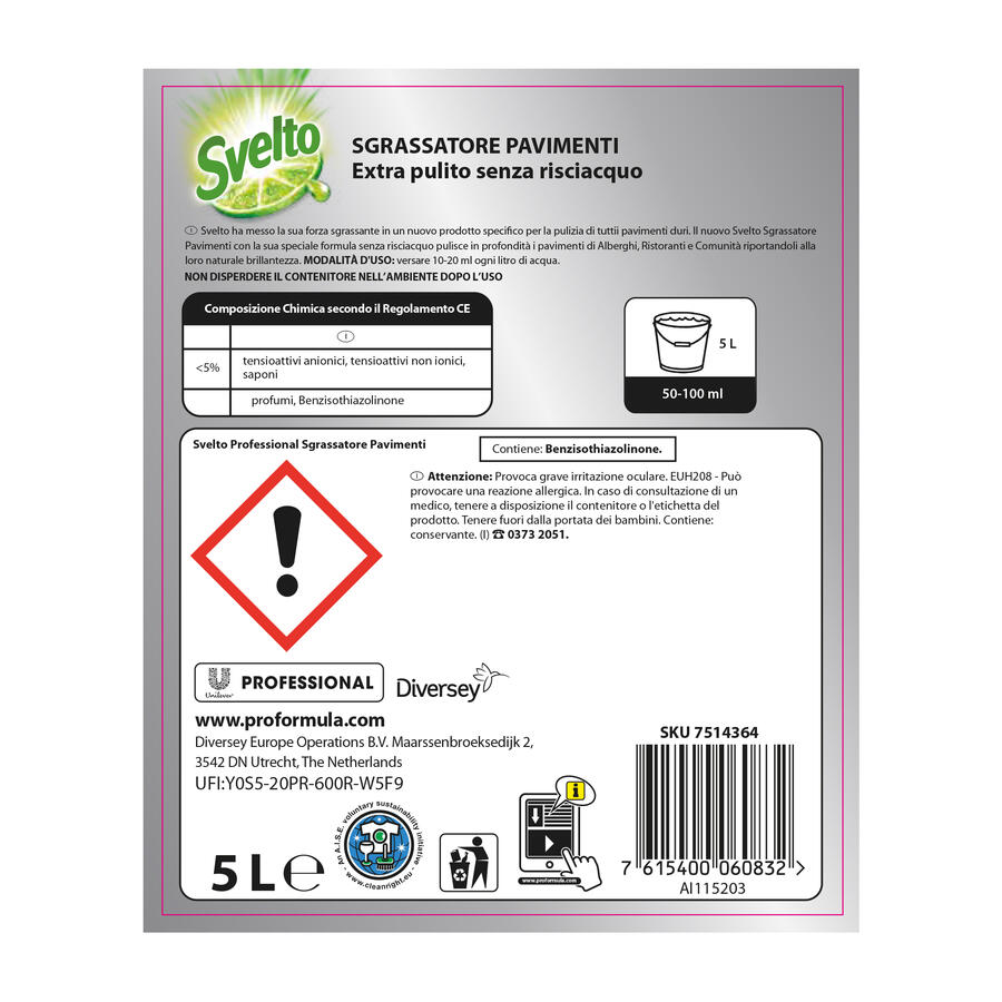 Detergente Sgrassatore Pavimenti al Limone 5 lt SVELTO