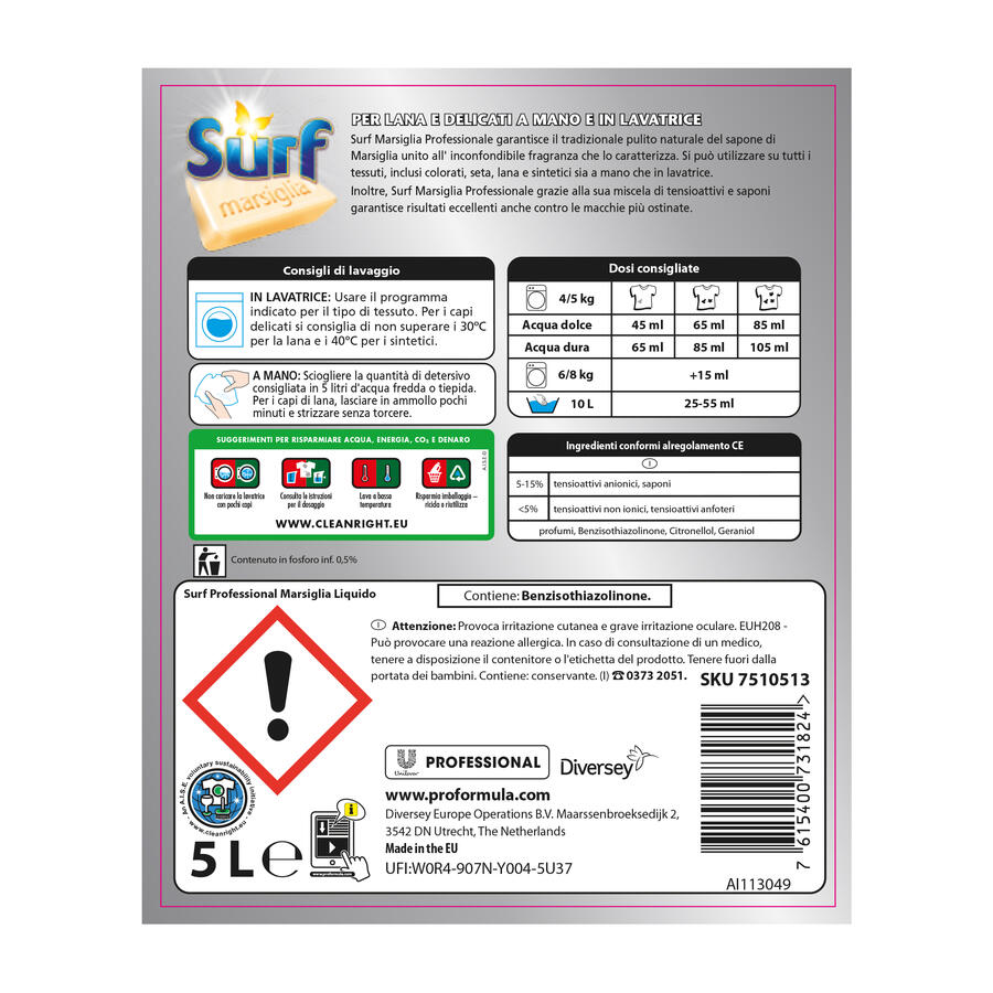 Detersivo Liquido per Lavatrice Marsiglia 5 lt SURF