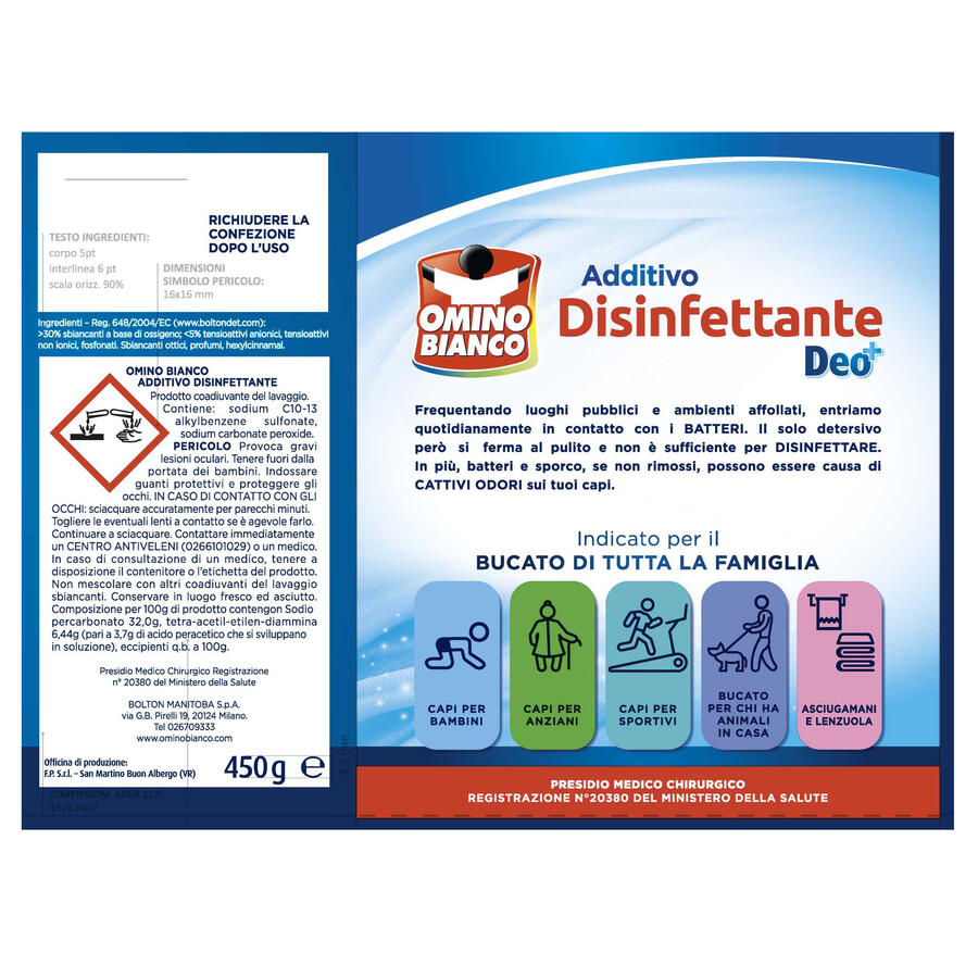 Additivo Disinfettante per Tessuti 450 gr OMINO BIANCO