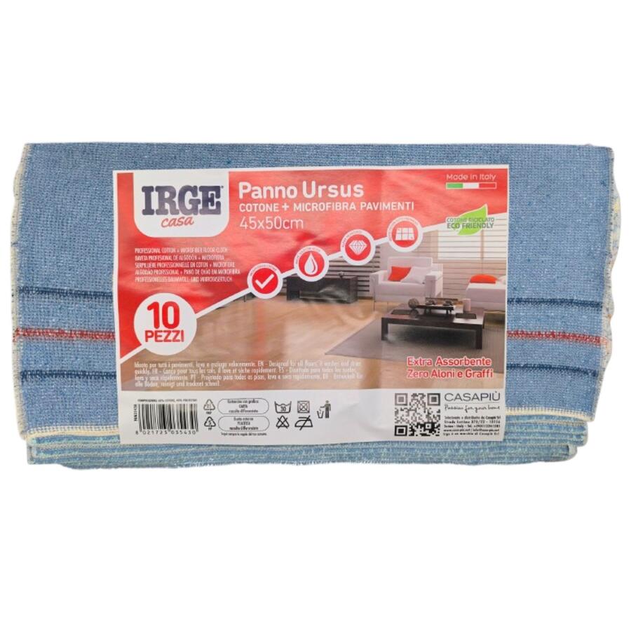 IRGE PANNO URUS COTONE + MICROFIBRA PAVIMENTI 40X50 CM (Confezione da 10 pezzi)