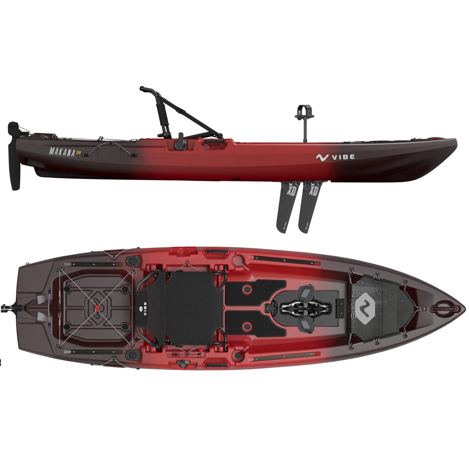 Kayak da pesca a pedali Vibe Makana 100 con sistema a pinnette X Drive - 305 cm