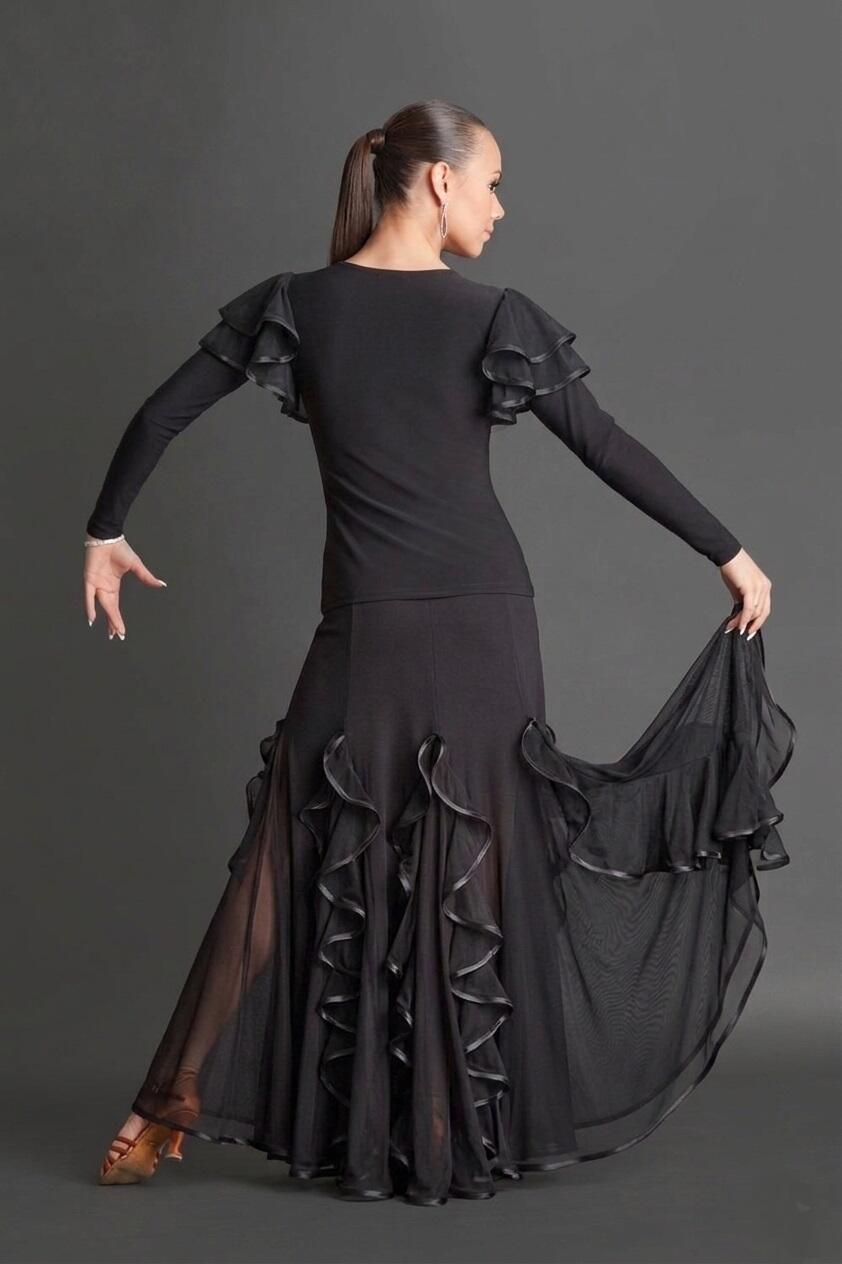 Maglia elastica con maniche volant e inserti in tulle trasparente U243