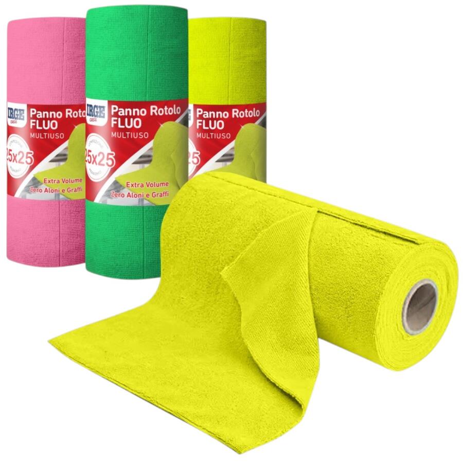 IRGE PANNO ROTOLO FLUO MULTIUSO 15 PEZZI 25X25 CM (Confezione da 3 pezzi) 