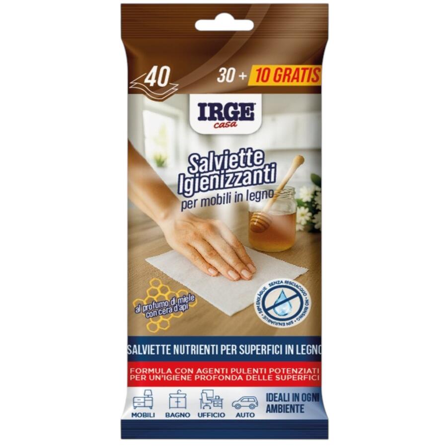 IRGE SALVIETTE IGIENIZZANTI PER MOBILI IN LEGNO 40 PEZZI (Confezione da 12 pezzi)