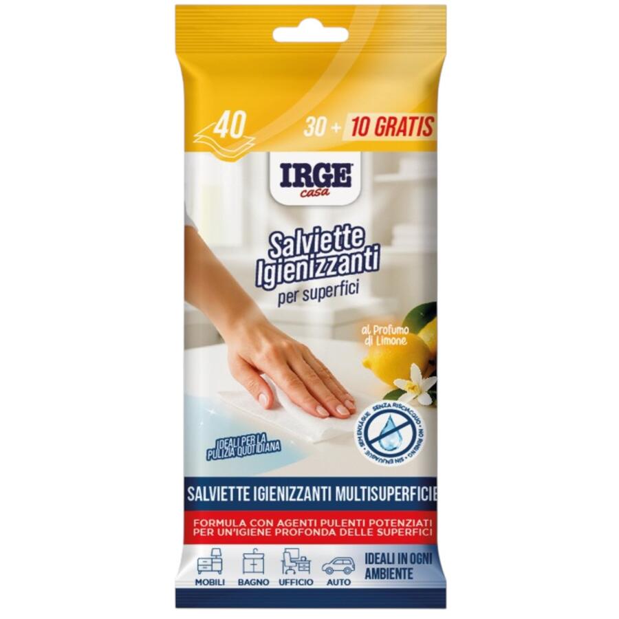 IRGE SALVIETTE IGIENIZZANTI PER SUPERFICI 40 PEZZI LIMONE (Confezione da 12 pezzi)