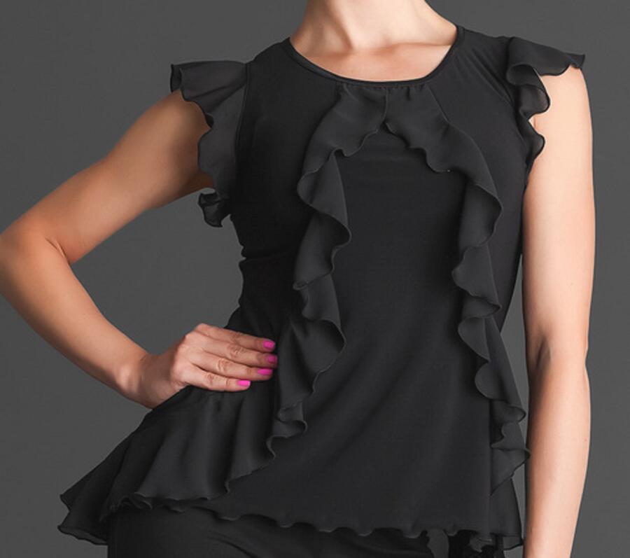Maglia top a canotta con spalline e volant verticali in chiffon U337