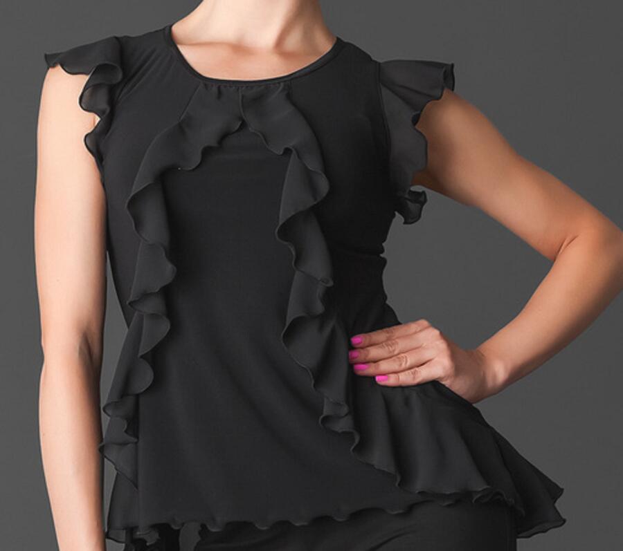 Maglia top a canotta con spalline e volant verticali in chiffon U337
