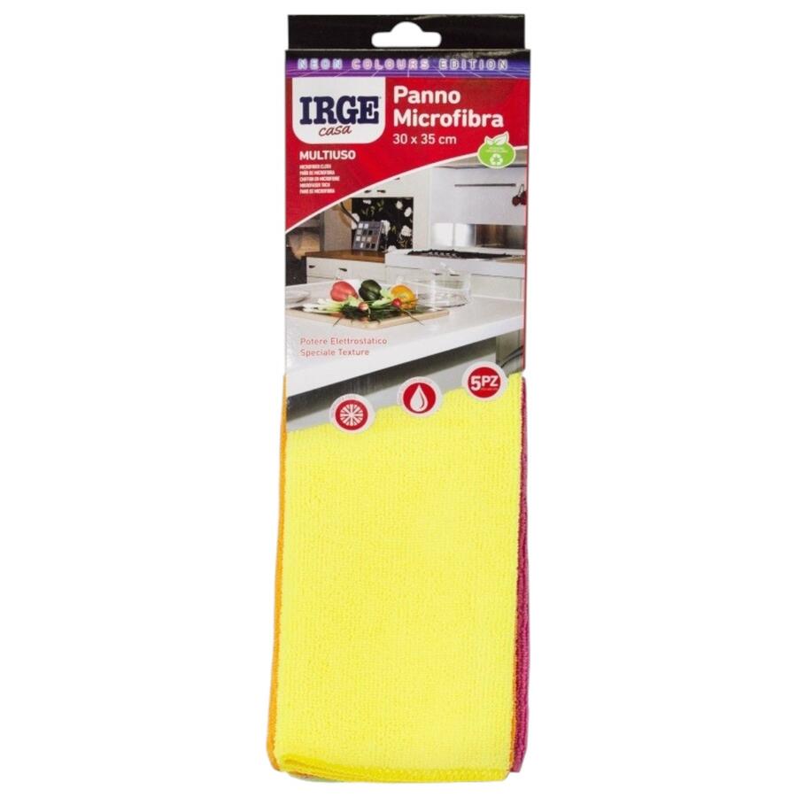 IRGE PANNO MICROFIBRA FLUO 5 PEZZI 30X35 CM (Confezione da 6 pezzi) 