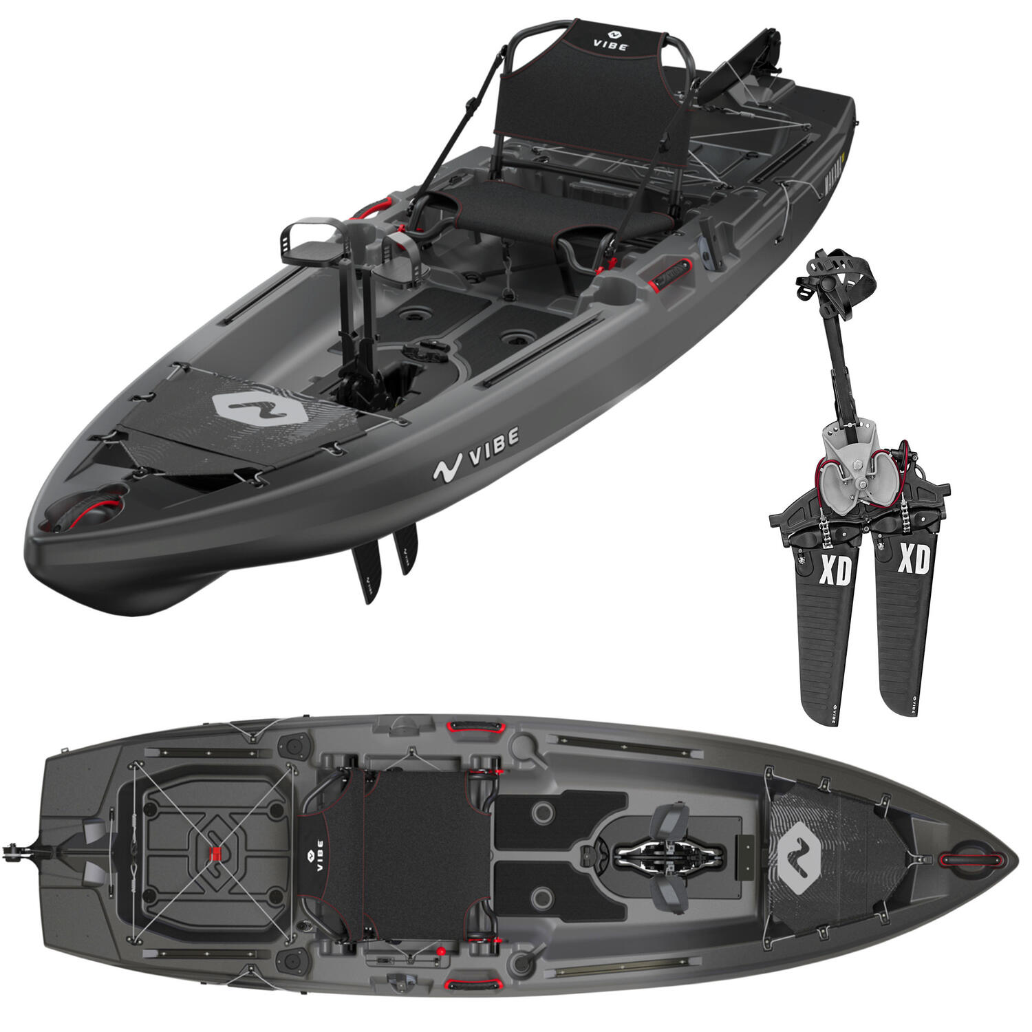 Kayak da pesca a pedali Vibe Makana 100 con sistema pedali x Drive - Raven - 305 cm