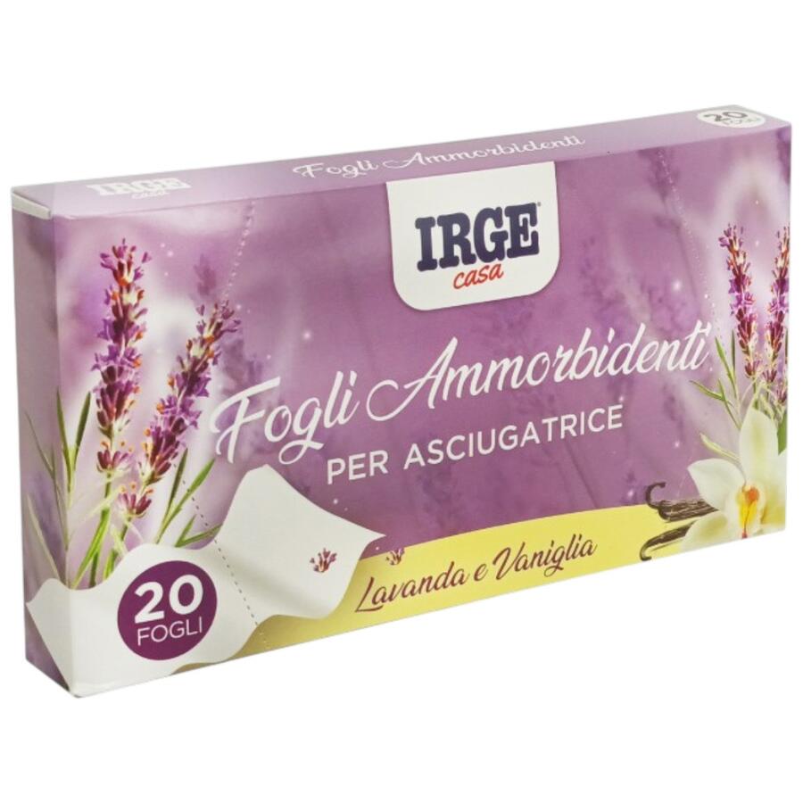 IRGE FOGLI AMMORBIDENTI PER ASCIUGATRICE 20 PEZZI LAVANDA E VANIGLIA (Confezione da 12 pezzi) 