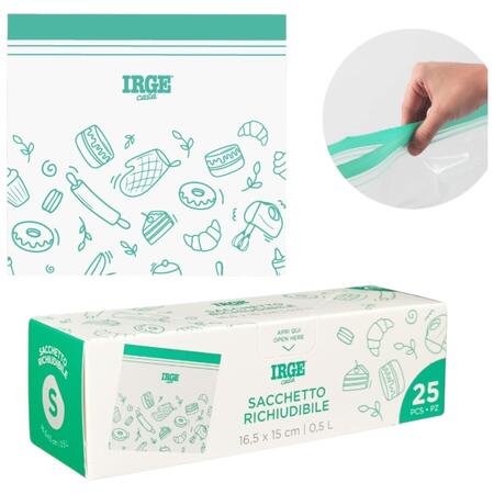 IRGE SACCHETTO RICHIUDIBILE CON ZIP 25 PEZZI 16,5X15 CM (Confezione da 12 pezzi) 