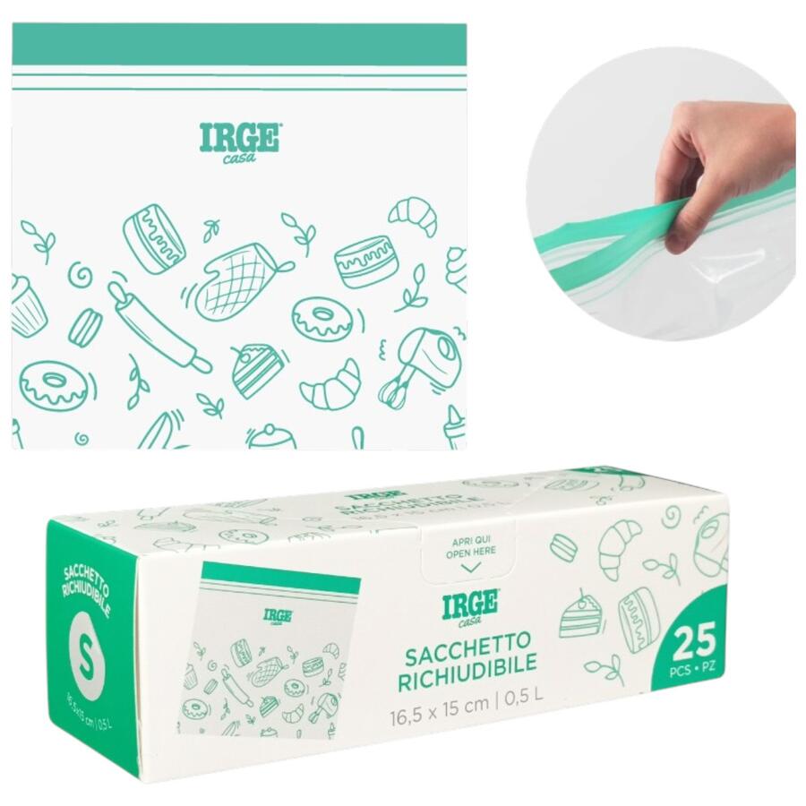 IRGE SACCHETTO RICHIUDIBILE CON ZIP 25 PEZZI 16,5X15 CM (Confezione da 12 pezzi) 