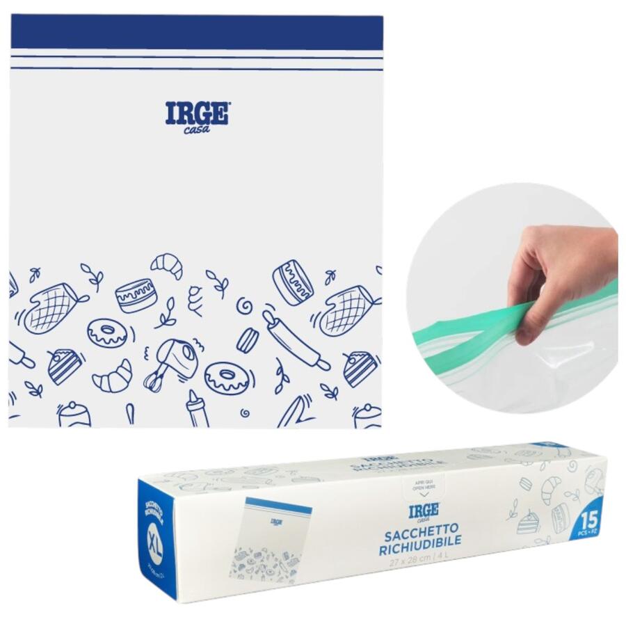 IRGE SACCHETTO RICHIUDIBILE CON ZIP 15 PEZZI 27X28 CM (Confezione da 12 pezzi) 