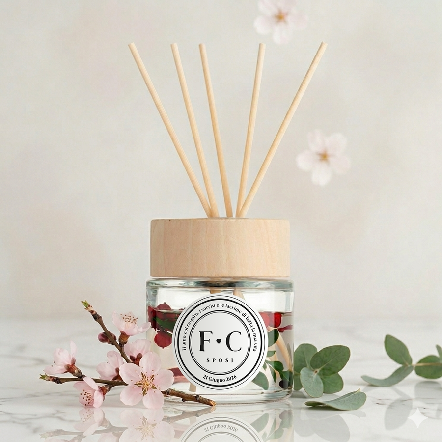 Bomboniera Frasi d'amore - Diffusore di fragranze con testi personalizzati completo di scatola
