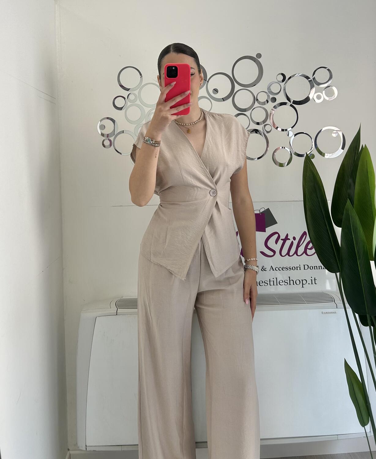 NOVITÀ Completo effetto lino gilèt & pantalone