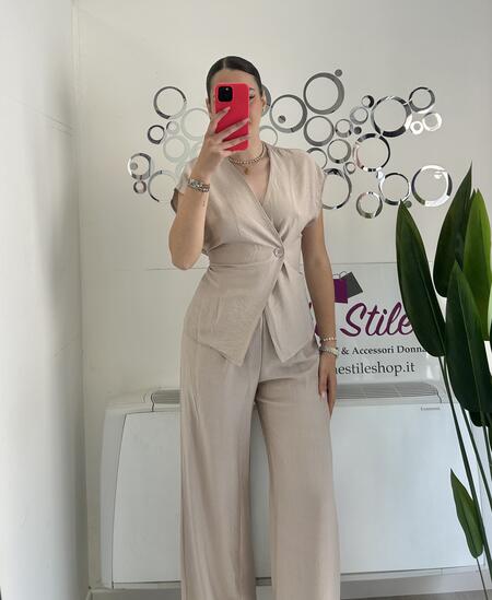 NOVITÀ Completo effetto lino gilèt & pantalone