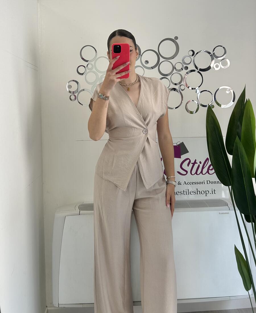 NOVITÀ Completo effetto lino gilèt & pantalone