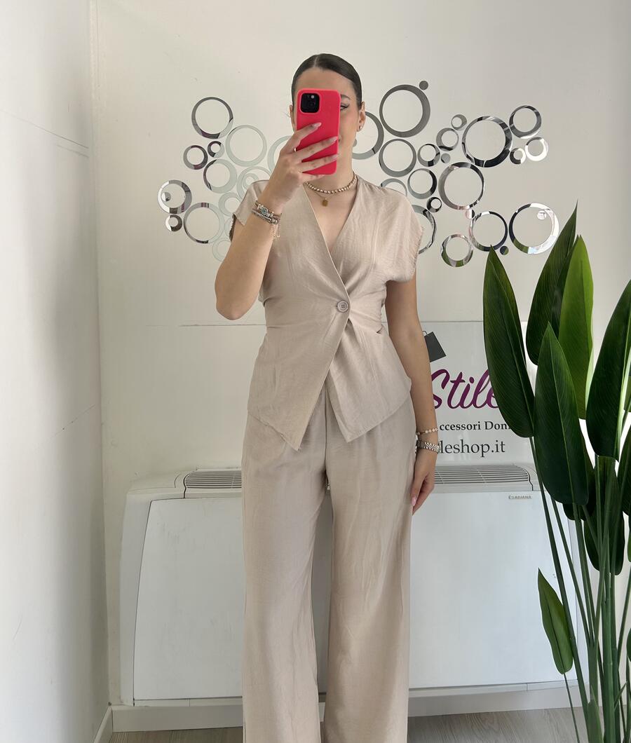 NOVITÀ Completo effetto lino gilèt & pantalone
