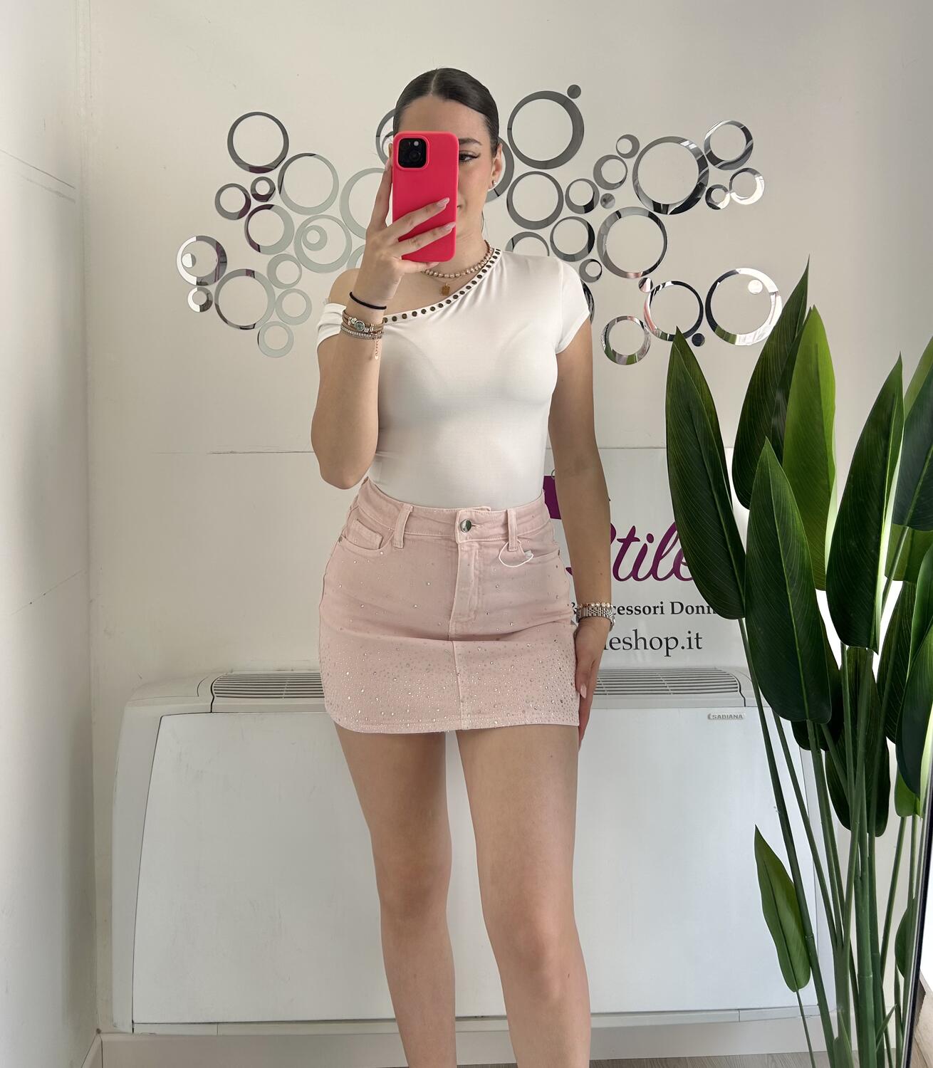 NOVITÀ Mini gonna in denim brillantini ROSA