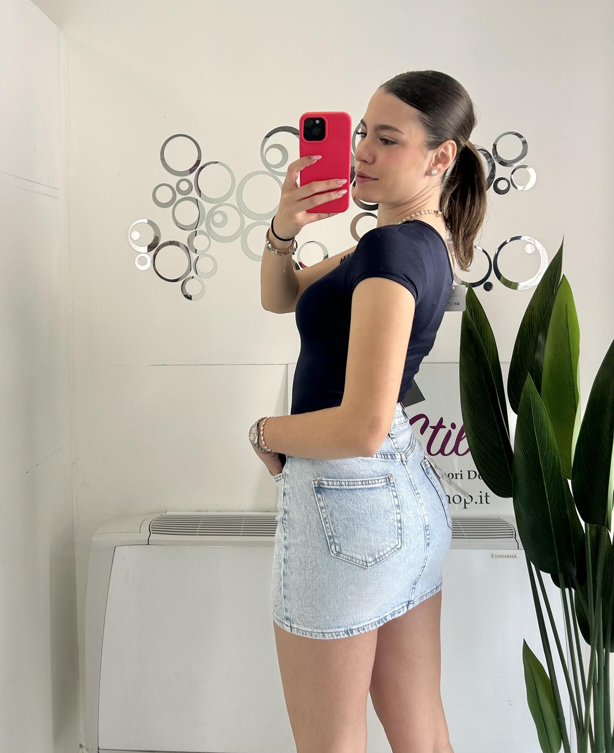 NOVITÀ Mini gonna in denim brillantini LAVAGGIO CHIARO