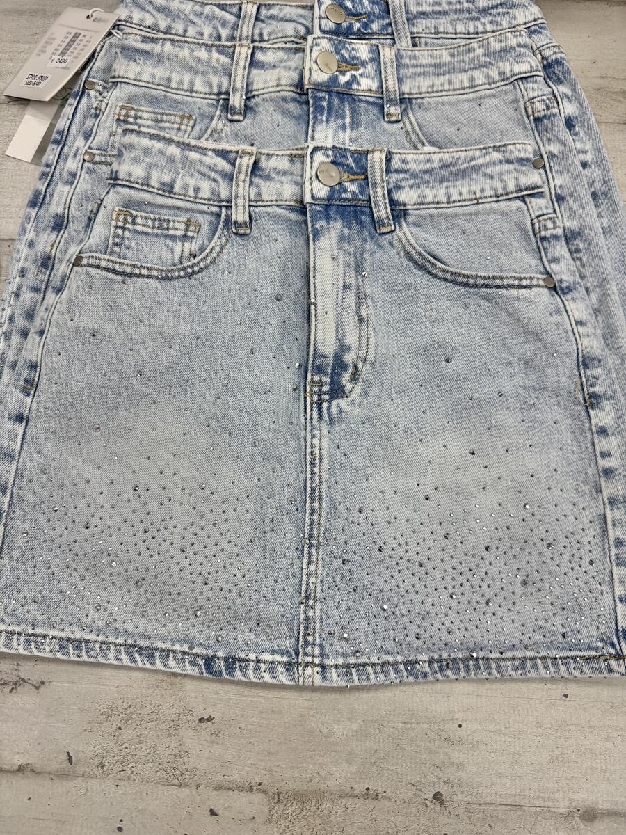 NOVITÀ Mini gonna in denim brillantini LAVAGGIO CHIARO