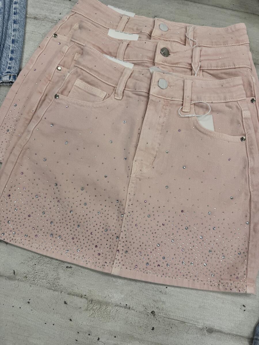 NOVITÀ Mini gonna in denim brillantini ROSA