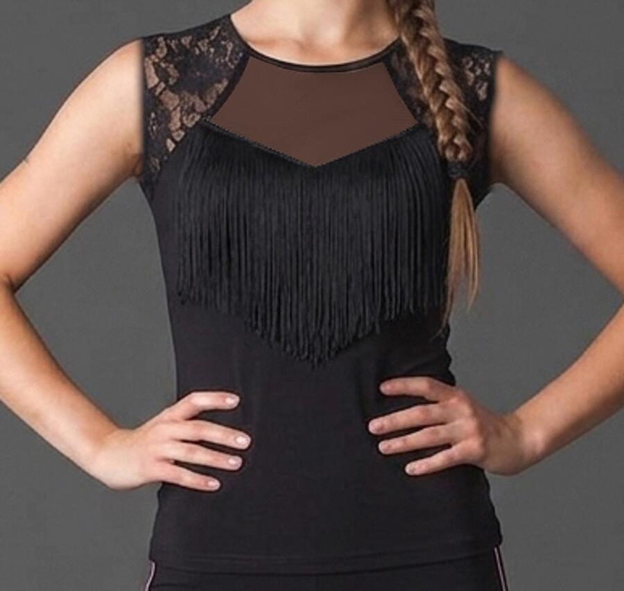 U330 Elastic Lace and Fringed Tank Top