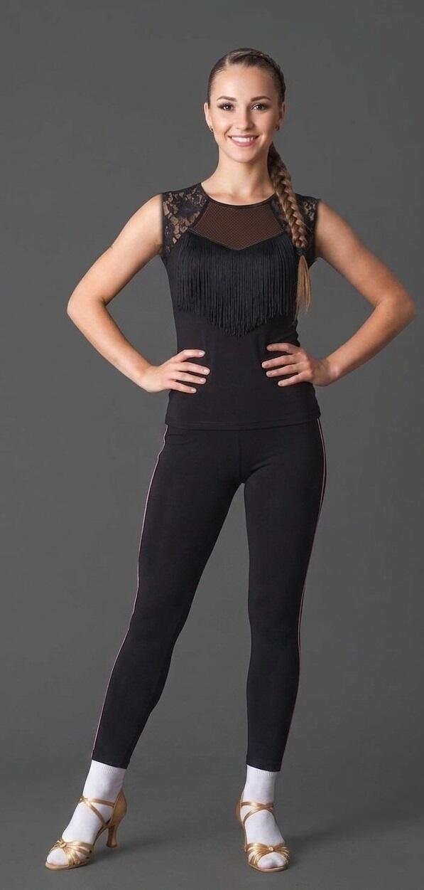 U330 Elastic Lace and Fringed Tank Top