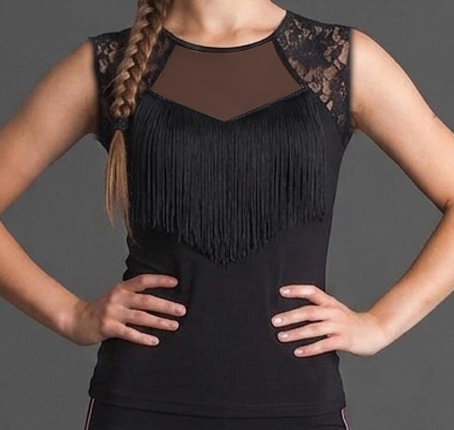 U330 Elastic Lace and Fringed Tank Top