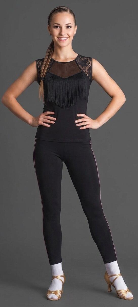 U330 Elastic Lace and Fringed Tank Top