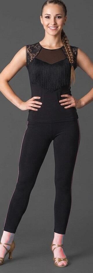 Maglia top canotta con tulle pizzo elastico e frange U330