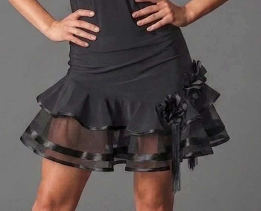 Latin dance skirt with ruffles and stiff tulle trim U355