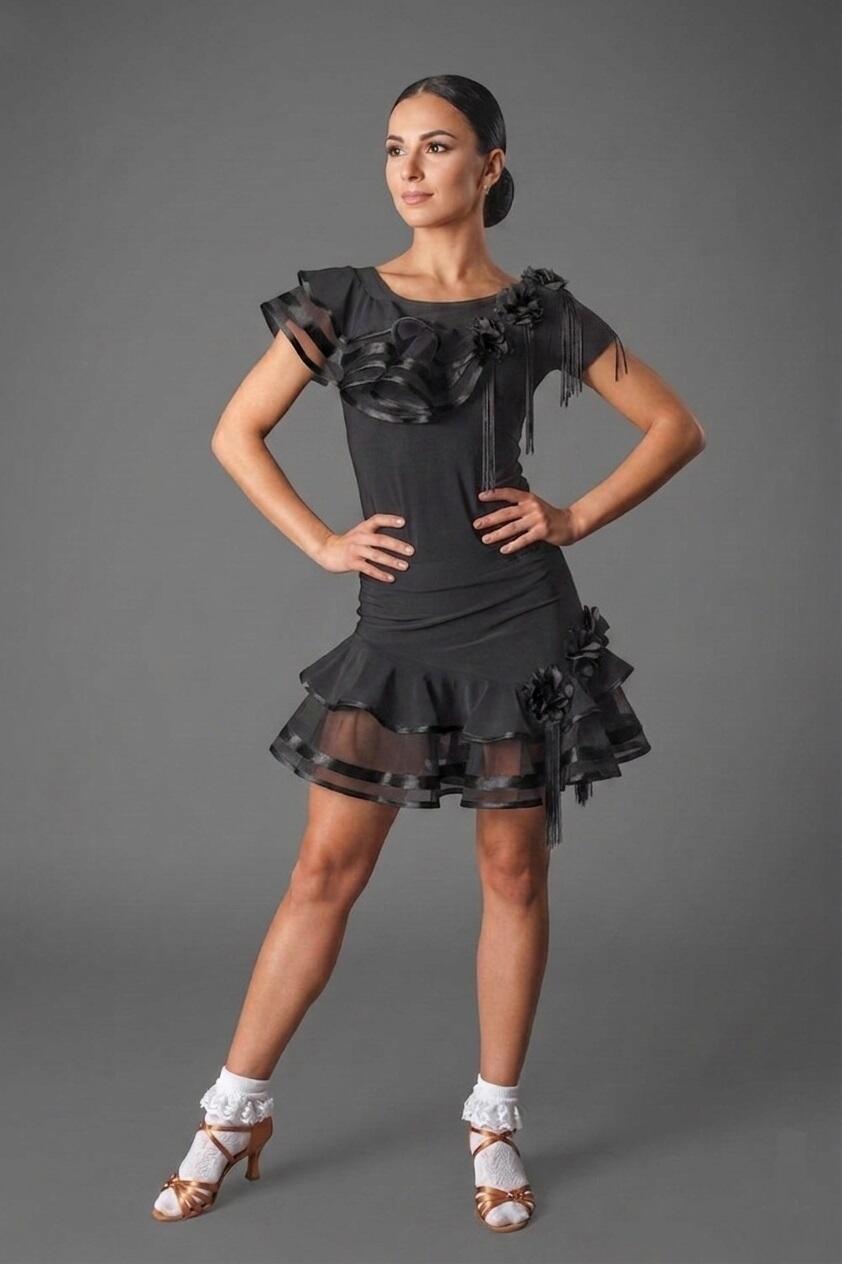 Latin dance skirt with ruffles and stiff tulle trim U355