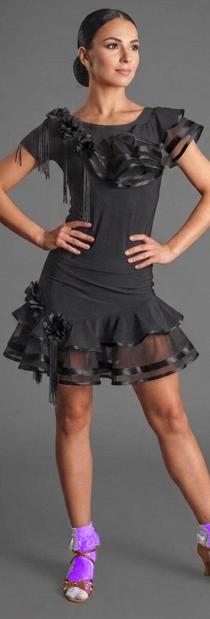 Latin dance skirt with ruffles and stiff tulle trim U355