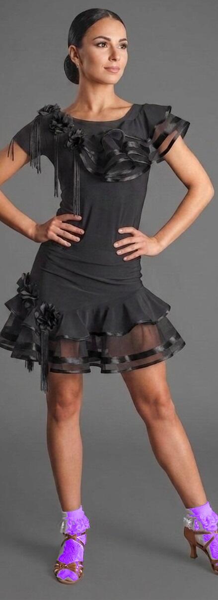 Latin dance skirt with ruffles and stiff tulle trim U355