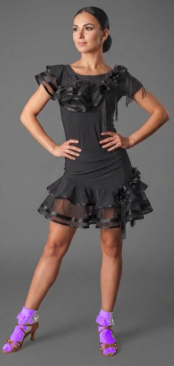 Latin dance skirt with ruffles and stiff tulle trim U355