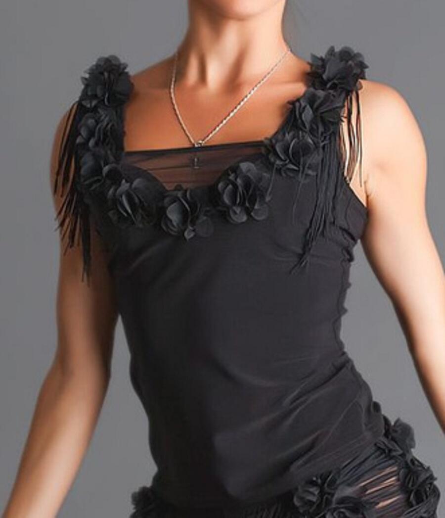 Maglia top canotta con tulle decorativo e frangette U261