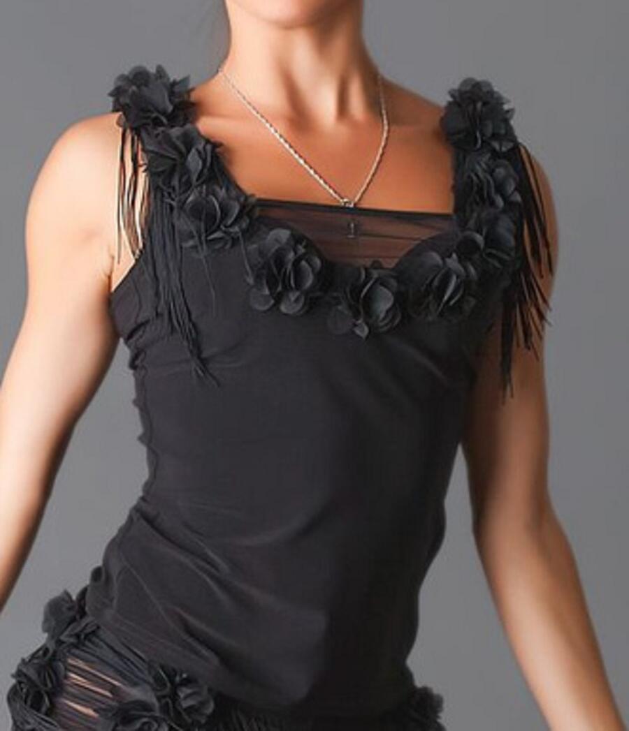 Maglia top canotta con tulle decorativo e frangette U261