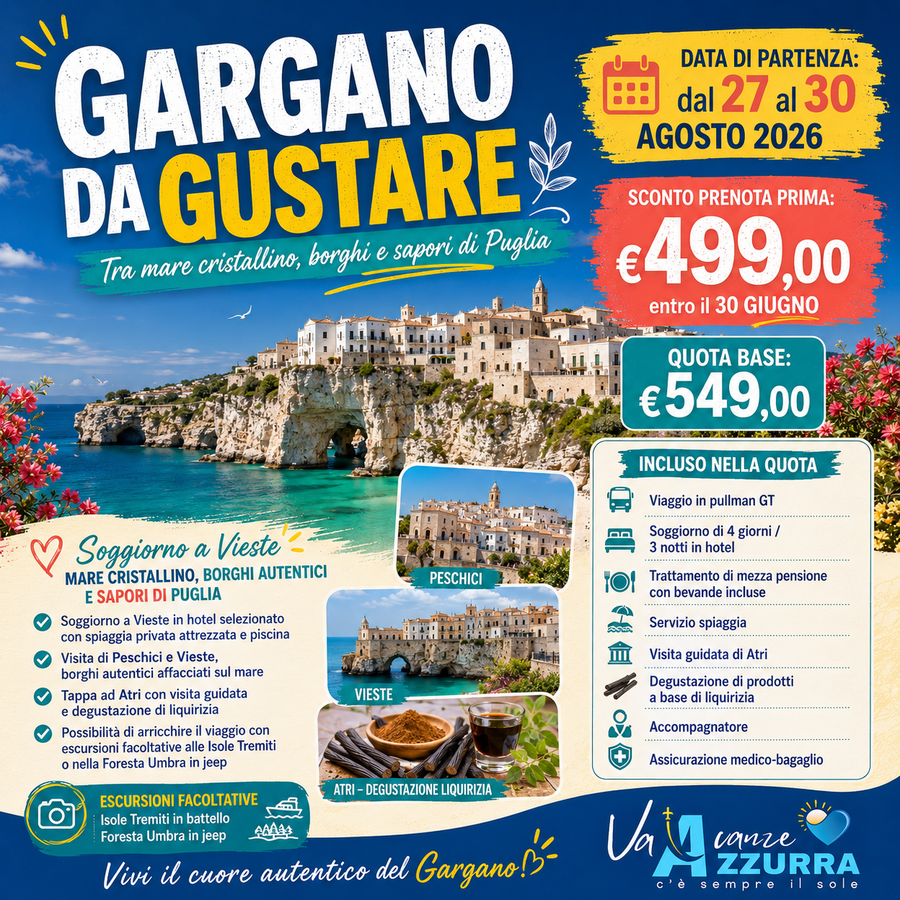 27 AGOSTO 2026 | 4 GIORNI | GARGANO DA GUSTARE