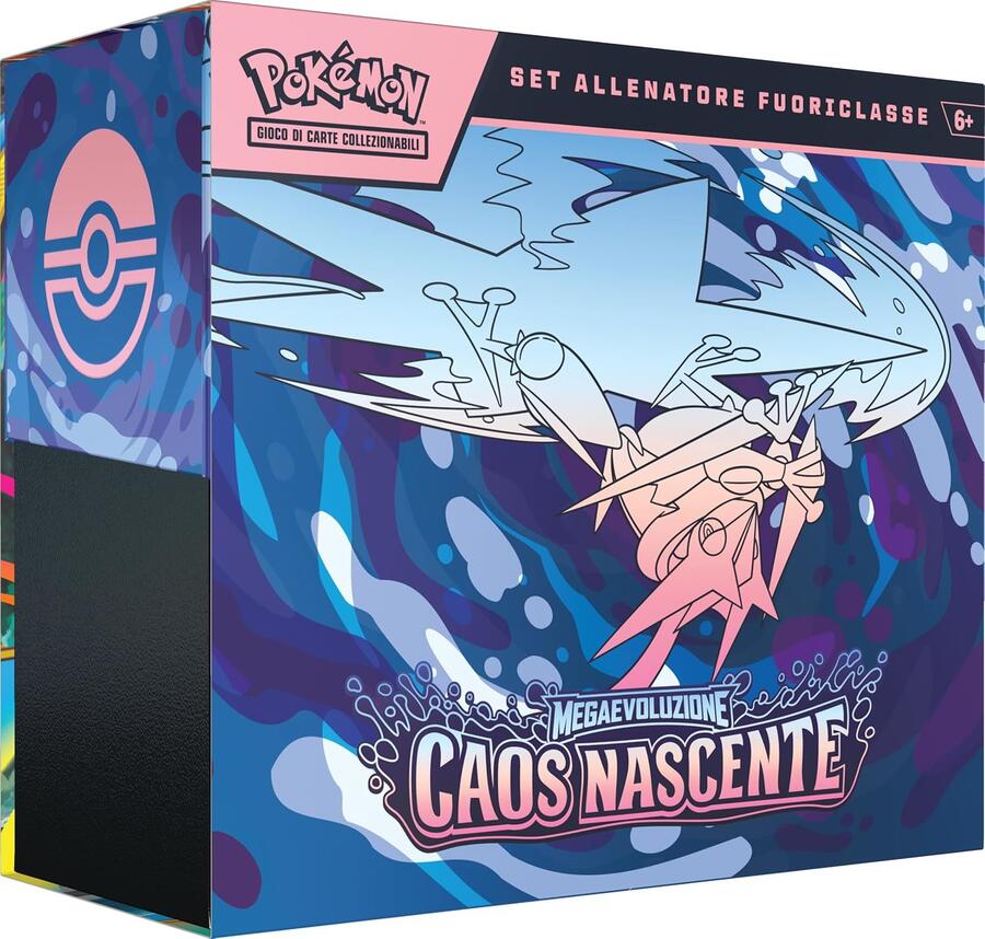 Pokémon: set Allenatore Fuoriclasse dell’espansione Megaevoluzione - Caos Nascente del GCC Pokémon (1 carta promozionale figura intera, 9 buste di espansione e accessori premium), Edizione in Italiano