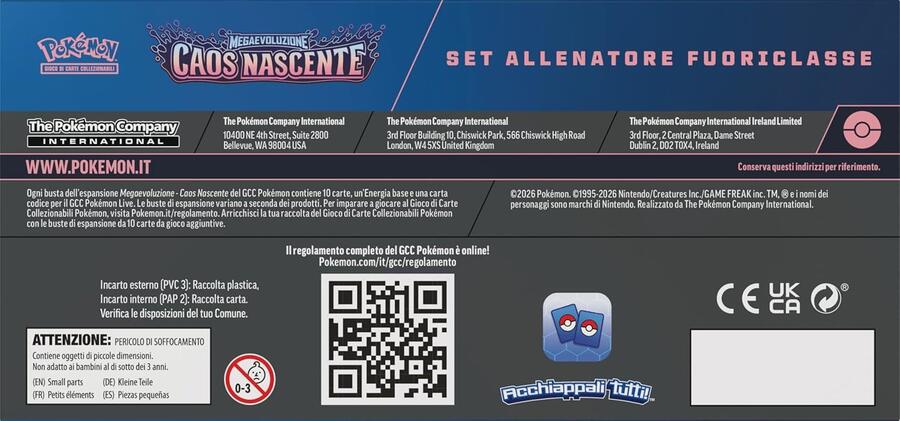 Pokémon: set Allenatore Fuoriclasse dell’espansione Megaevoluzione - Caos Nascente del GCC Pokémon (1 carta promozionale figura intera, 9 buste di espansione e accessori premium), Edizione in Italiano