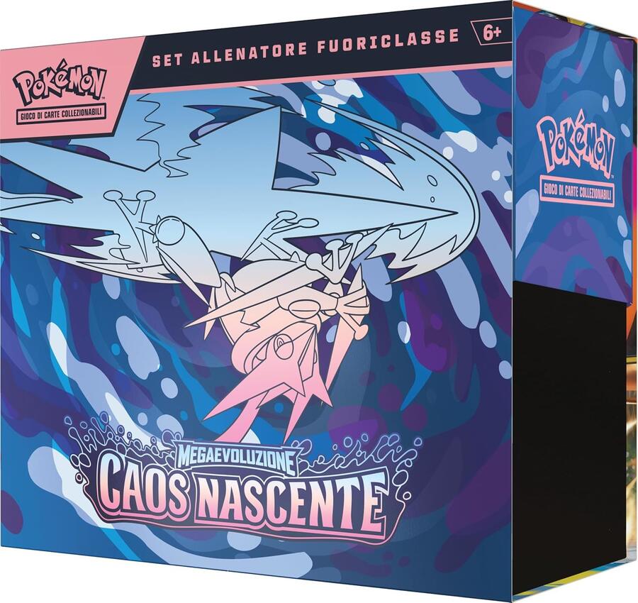 Pokémon: set Allenatore Fuoriclasse dell’espansione Megaevoluzione - Caos Nascente del GCC Pokémon (1 carta promozionale figura intera, 9 buste di espansione e accessori premium), Edizione in Italiano