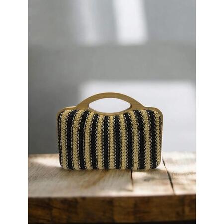 Borsa a mano manico in legno righe nere
