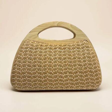 Borsa a mano con manico in legno ecru