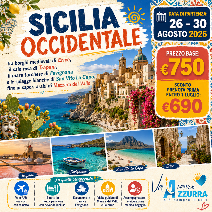 26 AGOSTO | SICILIA OCCIDENTALE | TOUR 5 GIORNI CON VOLO