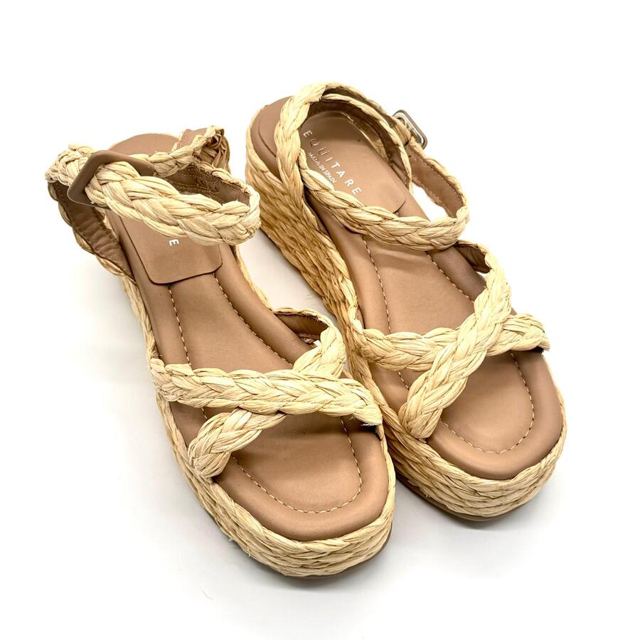 Equitare Sandali con zeppa modello Habana rafia naturale e pelle